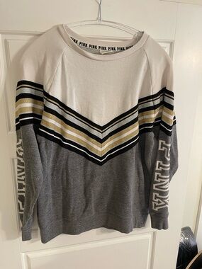 PINK Victoria's Secret Gray White and Gold Chevron Crewneck Sweater